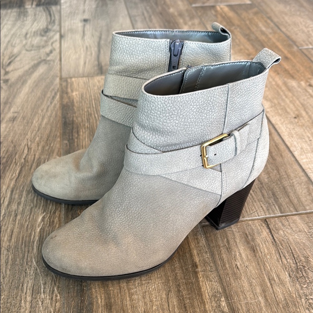 Cole Haan Light Gray Ankle Boots with straps and buckle